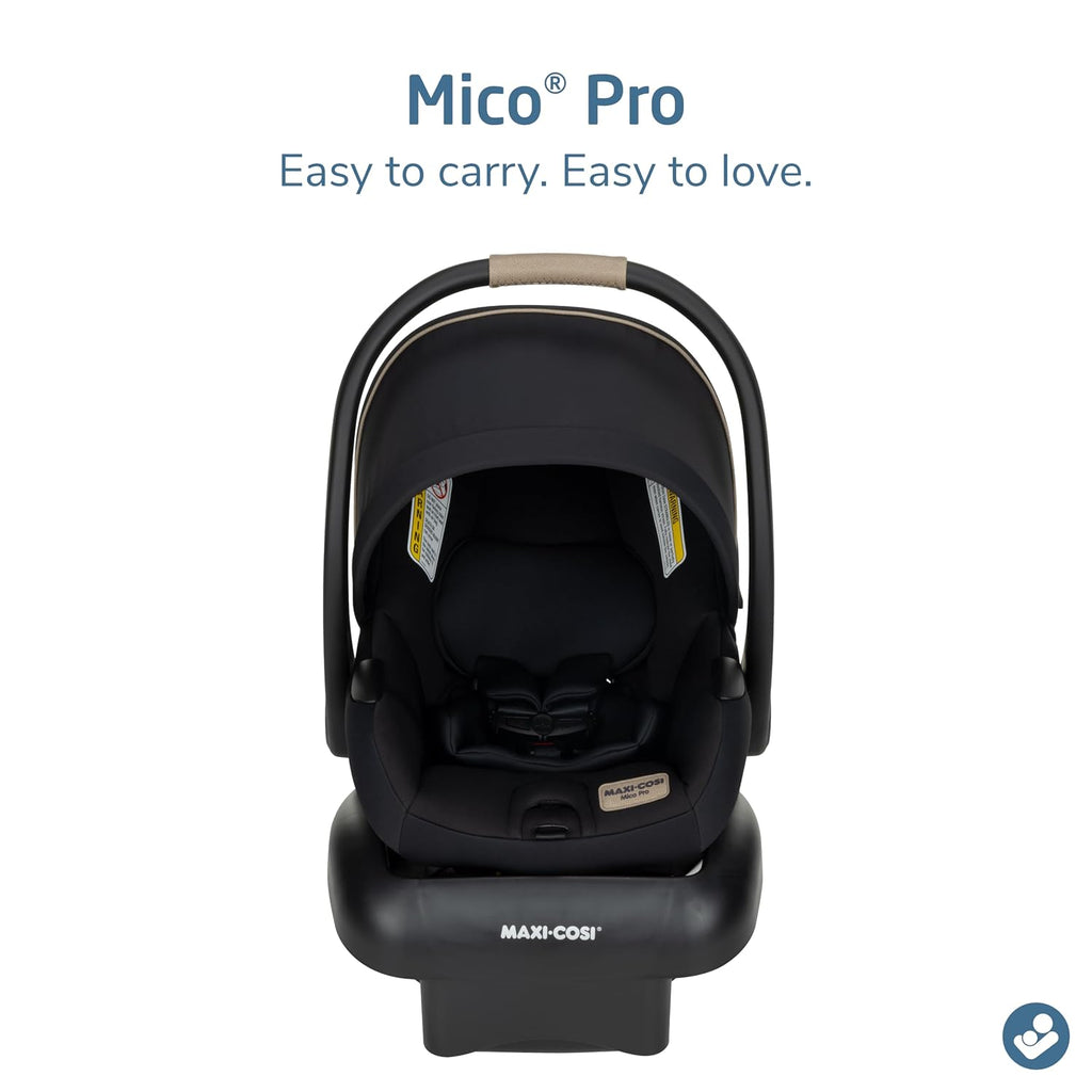 Maxi-Cosi Mico Pro Baby Infant Car Seat, Ventilated Chair Design, Soft Headrest Pad, Easy-Install Latch, Adjustable Belt Guide, 3-Position Base, Stroller-Ready, Fits 4-30 lbs, up to 32 in, Sea Shadow