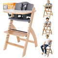 Abiie Beyond Junior Wooden High Chair for Babies and Toddlers - Convertible 3-in-1 Baby Highchair with Removable Tray - 6 Months to 250 Lb - Water Resistant - Natural Wood with Dark Grey Cushion