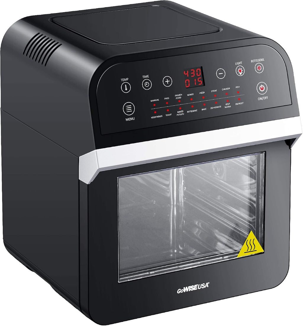 GoWISE USA GW44800-O Deluxe 12.7-Quarts 15-in-1 Electric Air Fryer Oven with Rotisserie and Dehydrator + 50 Recipes QT, Black/Silver