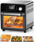 Nuwave Smart Air Fryer Oven with POWERPORT™ Plug-In Grill for Dual-Zone Efficient Cook, 100 in 1 Advanced Convection Toaster Oven Countertop w/Insulated 2-Glass Door, 450°F Preheat, Stainless Steel