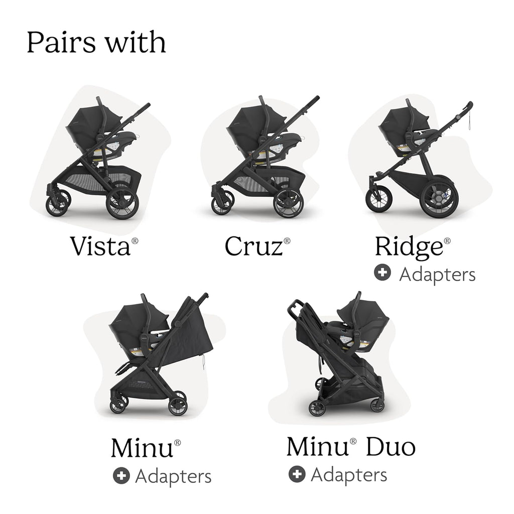UPPAbaby Aria V2 Lightweight Infant Car Seat - Just Under 6 lbs - Base with Load Leg + Infant Insert + All-Weather FootCover Included - Direct Stroller Attachment - Jake (Charcoal/Black Leather)