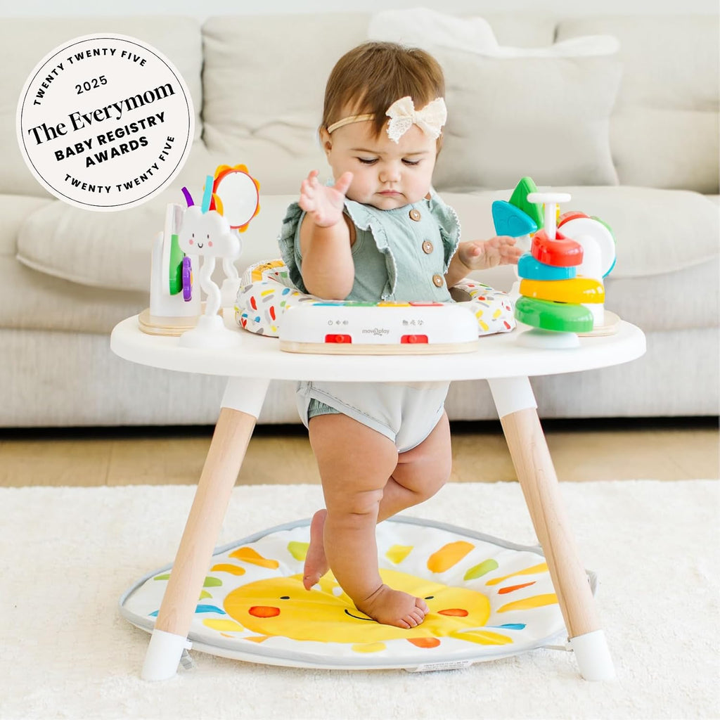 Move2Play 4-in-1 Baby Activity Center | Montessori-Inspired Design | 8 Interactive Toys | Tummy Time, Exersaucer & Toddler Table | Shower Gift | Essential | Must Have for 3, 6, 12 Month Old (Sun)