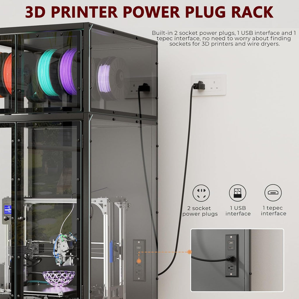 Majnesvon 3D Printer Cabinet, Double Layer 3D Printer Stand Filament Storage Rack with T Shaped Bar, Noise Reducing & Dust Proof Enclosure for Home, Studio and Office