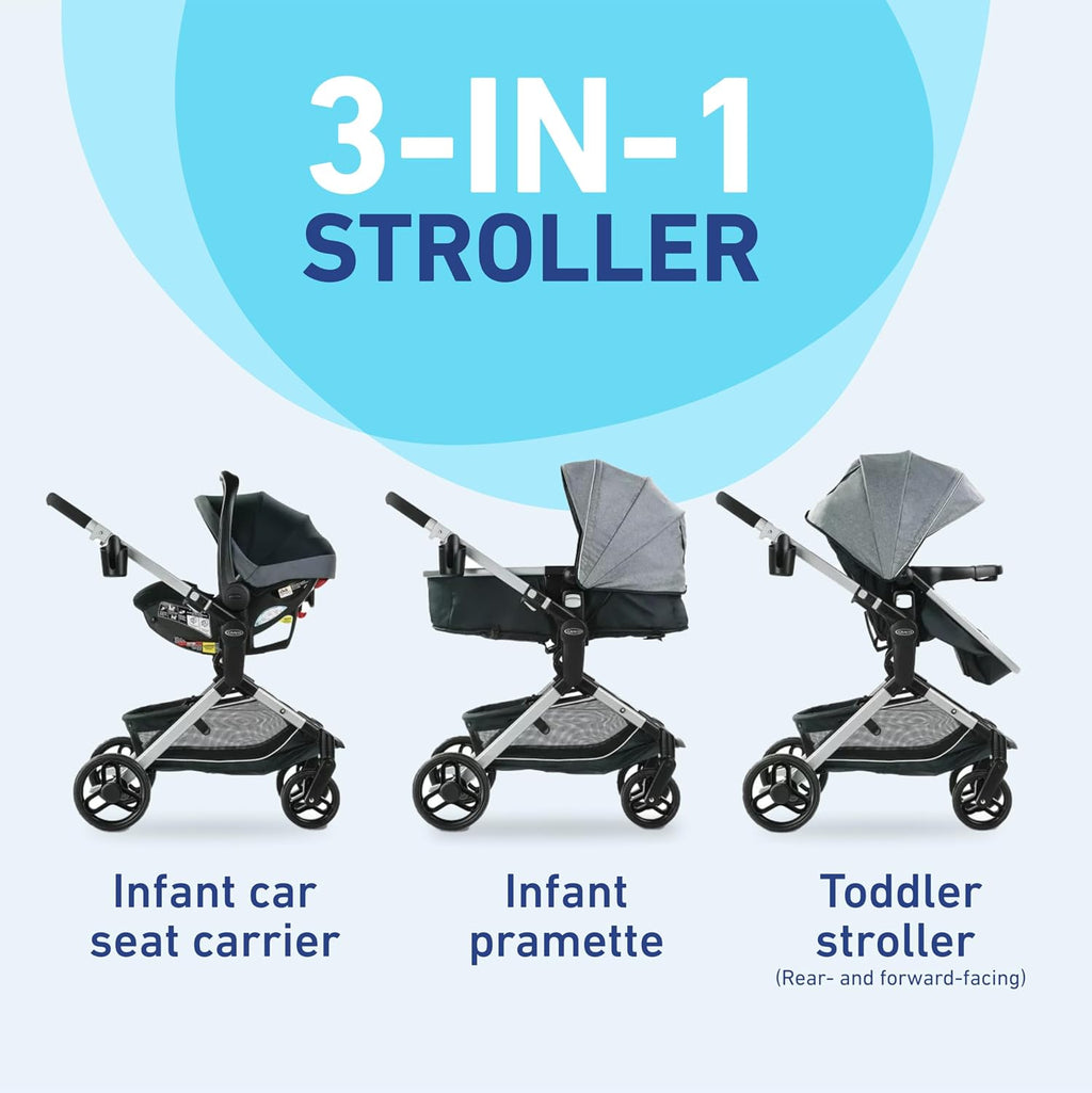 Graco® Modes Nest Travel System, 3-in1 Modular Carseat Stroller Combo, Adjustable Slide2Me Infant Car Seat Carrier, Pramette, Toddler Stroller