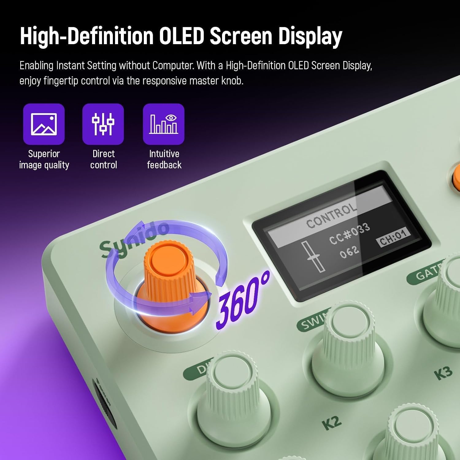 Synido Wireless MIDI Pad Controller, USB Rechargeable Beat Maker Machine for Music Production Professional with 16 RGB Beat Pad, OLED Screen, 16 Step Sequencer, MIDI In/Out/Thru