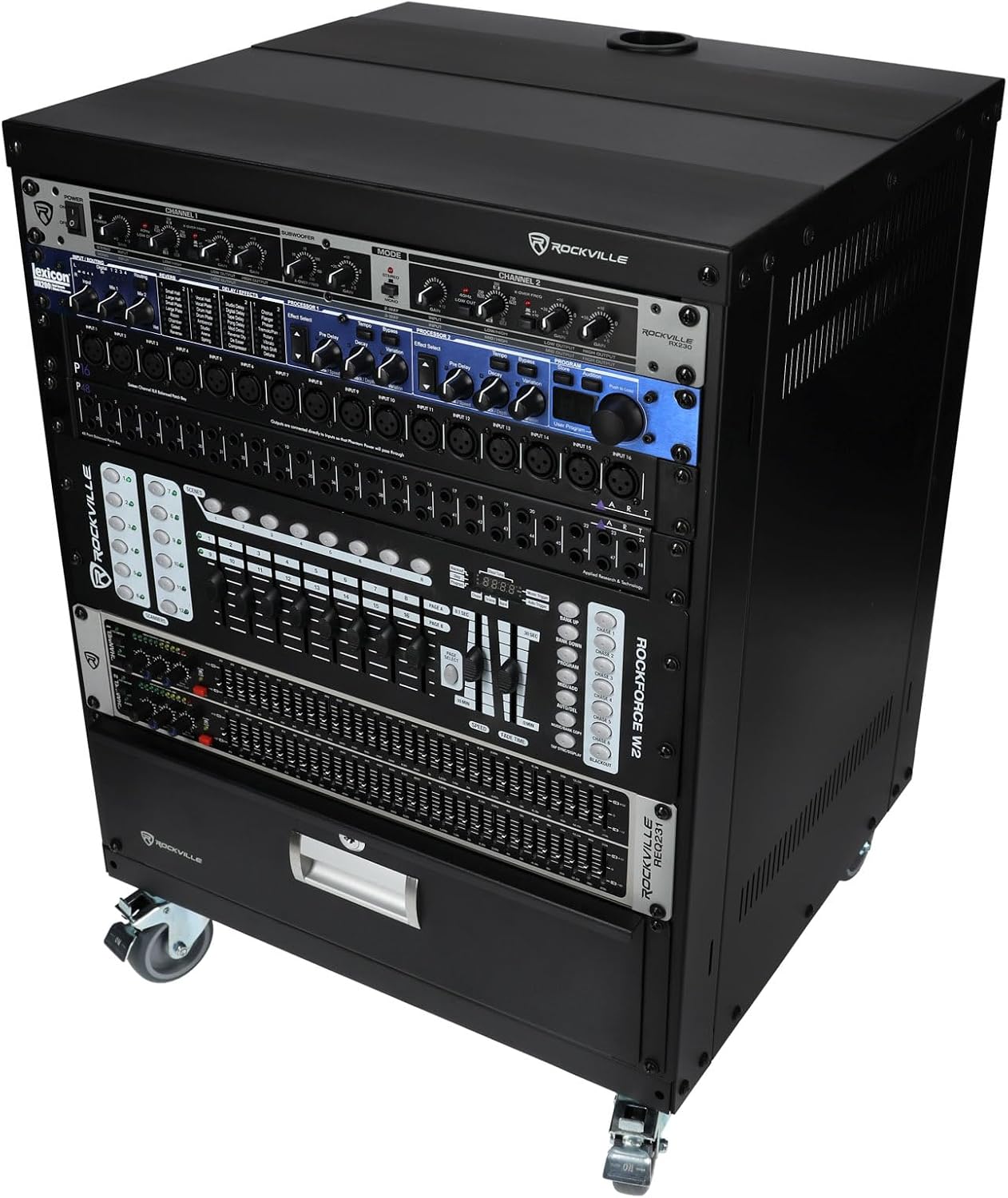 Rockville RR12U 12U Live Sound/Recording Studio Rack Case with Wheels, Reversible Rack Rails, Front & Rear Mounting, Cable Management Ports, 440lb Capacity