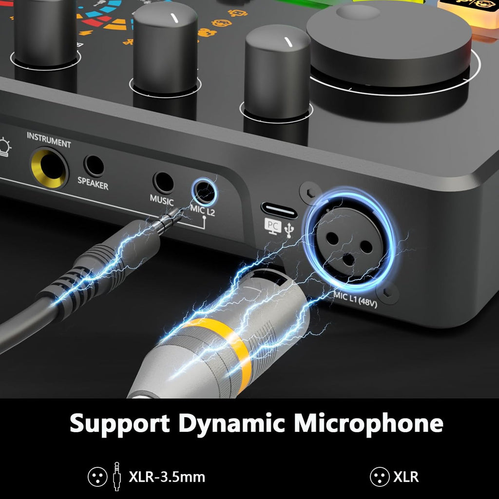 Podcast Equipment Bundle for 4, All-in-One Audio Mixer with Dynamic Micophones Noise Reduction for Live Streaming/Recording/Singing，PC,Smartphone，TikTok M100 3rd