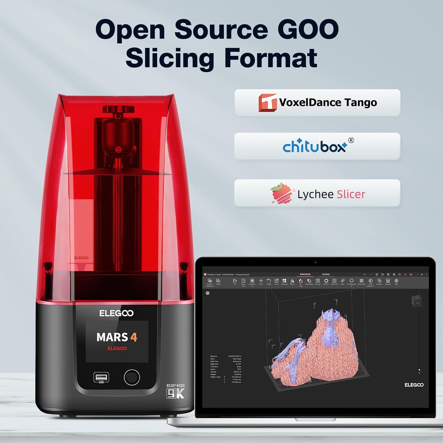 ELEGOO Mars 4 Resin 3D Printer with 7' 9K Monochrome LCD Screen COB UV Light Source and Screen Protector Printing Size 153.36mm*77.76mm*175mm
