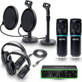 Movo PodPak2T 2-Pack Universal Condenser Microphone Kit with Phantom 2x2 Audio Interface, Desktop Mic Stand, and Studio Headphones- Podcast Equipment Bundle for YouTube, Podcast, Streaming, Musicians