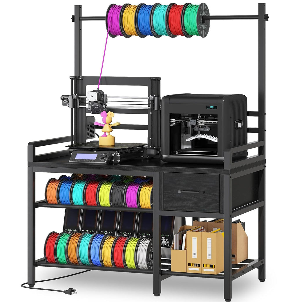3D Printer Stand with Filament Storage – Tall 66' Heavy Duty Metal 3D Printer Table with Power Hub, Drawer & X-Bracket Stability for Workshop, Studio, Office