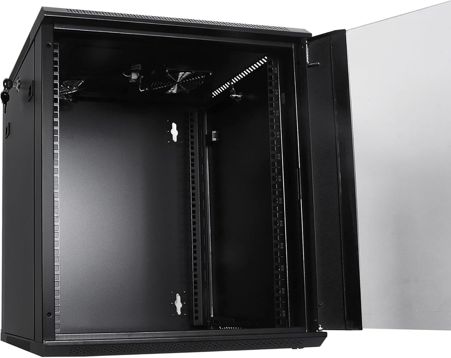 RackPath 12U Wall Mount Network Rack Cabinet – Quiet Cooling Fan, Locking Glass Door, 17.7' Deep (450mm), Removable Locking Side Panels, Fits 19' IT & A/V Equipment