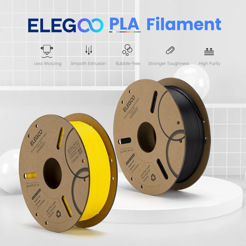 ELEGOO PLA Filament 1.75mm Black 10KG, 3D Printer Filament Bulk Dimensional Accuracy +/- 0.02mm, 10 Pack 1kg Cardboard Spool(2.2lbs) 3D Printing Filament Fits for Most FDM 3D Printers