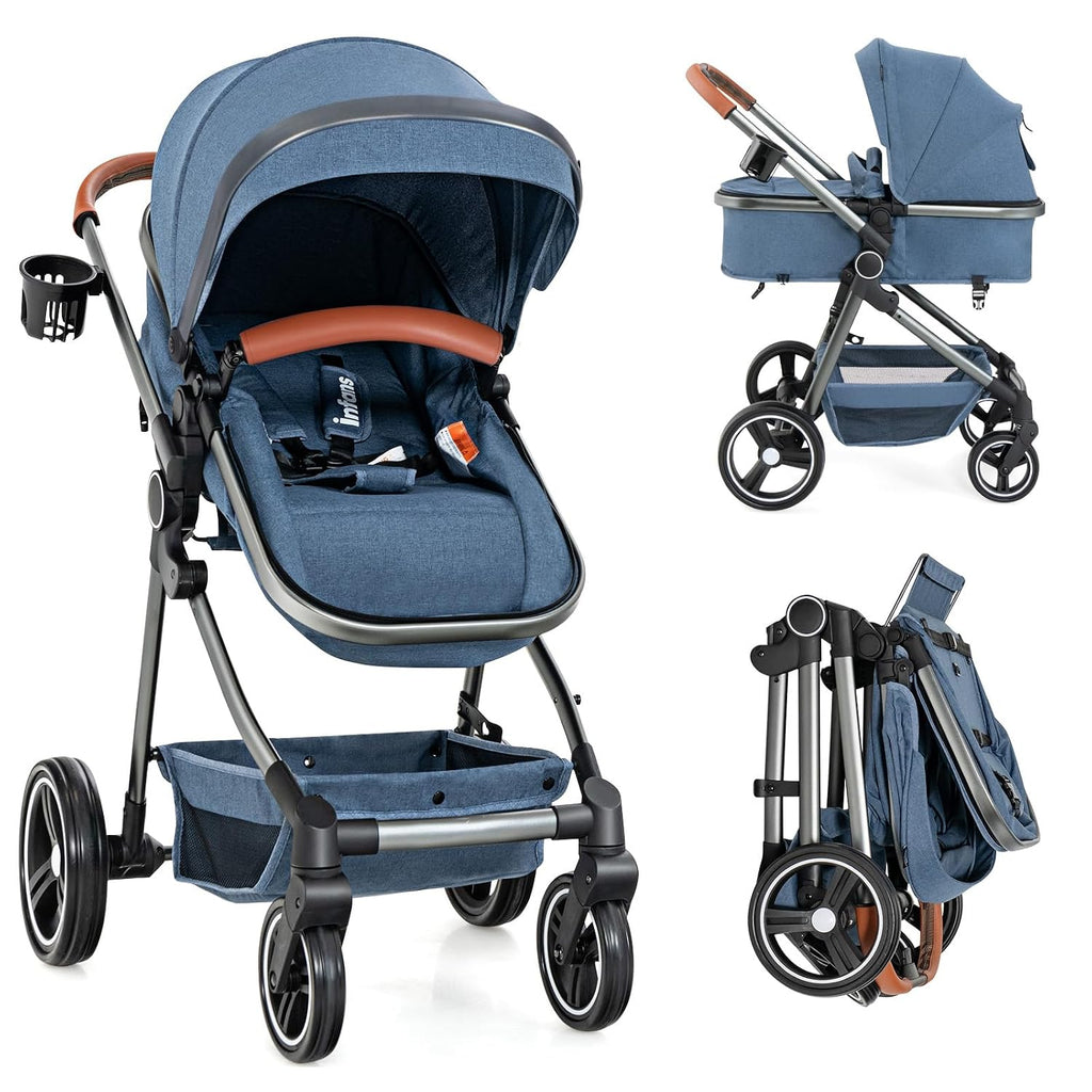 INFANS 2 in 1 Baby Stroller, Newborn Convertible Stroller Bassinet for Infant, Foldable High Landscape Shock Absorption with Reversible Seat, Aluminum Structure for Toddler Pushchair 0-36 Month