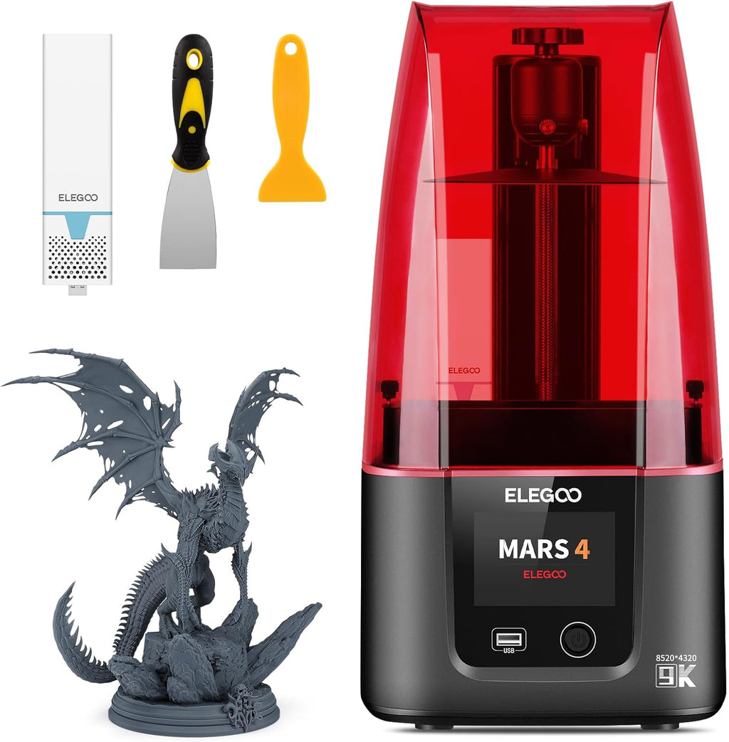 ELEGOO Mars 4 Resin 3D Printer with 7' 9K Monochrome LCD Screen COB UV Light Source and Screen Protector Printing Size 153.36mm*77.76mm*175mm