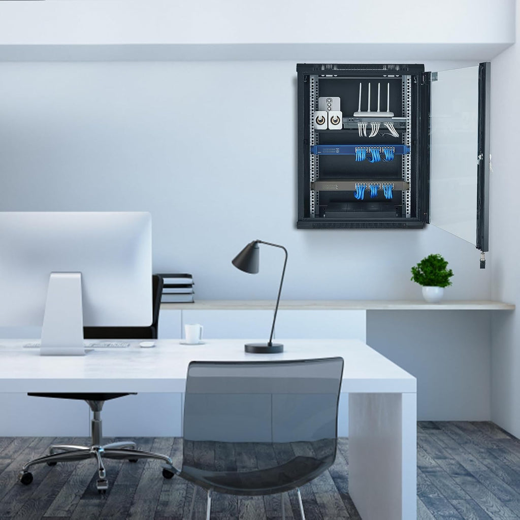 VEVOR 15U Wall Mount Network Server Cabinet, 18'' Deep, Server Rack Cabinet Enclosure, 500 lbs Max. Ground-Mounted Load Capacity, with Locking Glass Door Side Panels, for IT Equipment, A/V Devices