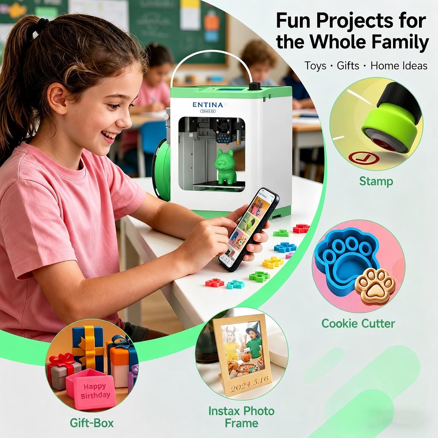Entina TINA2S 3D Printers with WiFi Cloud Printing, Fully Assembled with Auto Leveling, Huge Library, DIY Mini 3D Printer for Beginners and Kids, High Precision 3D Printer for Home, Office & School