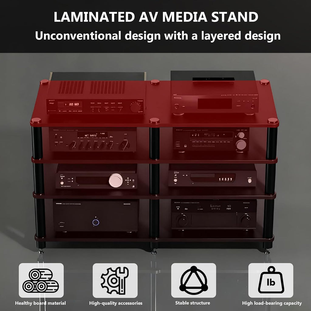 Heavy Duty AV Media Stand, Multifunctional Stacking Audio Component Rack with Shock-Absorbing Foot pegs, Audio Stand for Home Theater Studio (Black, Third Floor)