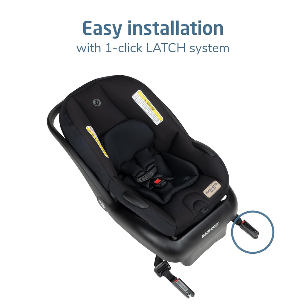 Maxi-Cosi Mico Pro Baby Infant Car Seat, Ventilated Chair Design, Soft Headrest Pad, Easy-Install Latch, Adjustable Belt Guide, 3-Position Base, Stroller-Ready, Fits 4-30 lbs, up to 32 in, Sea Shadow