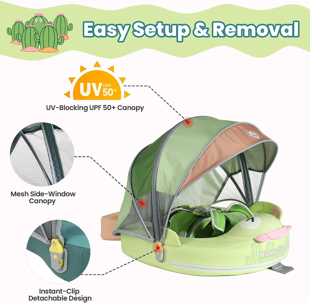Mambobaby Float Deluxe Baby Pool Float: Safe & Comfortable Swim Trainer for Infants & Toddlers, Non-Inflatable Design, UV Protection Canopy, Fun Water Experience for Ages 3-24 Months