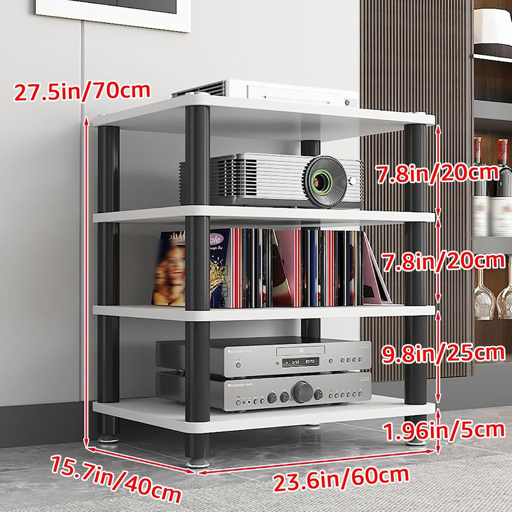 1/2/3/4 Tier Audio Rack Tower AV Media Stand Media Audio Tower Cabinet Entertainment Stereo Racks Audio/Video Component Cabinet AV Equipment Cabinet Display Stand,White,4 Tier