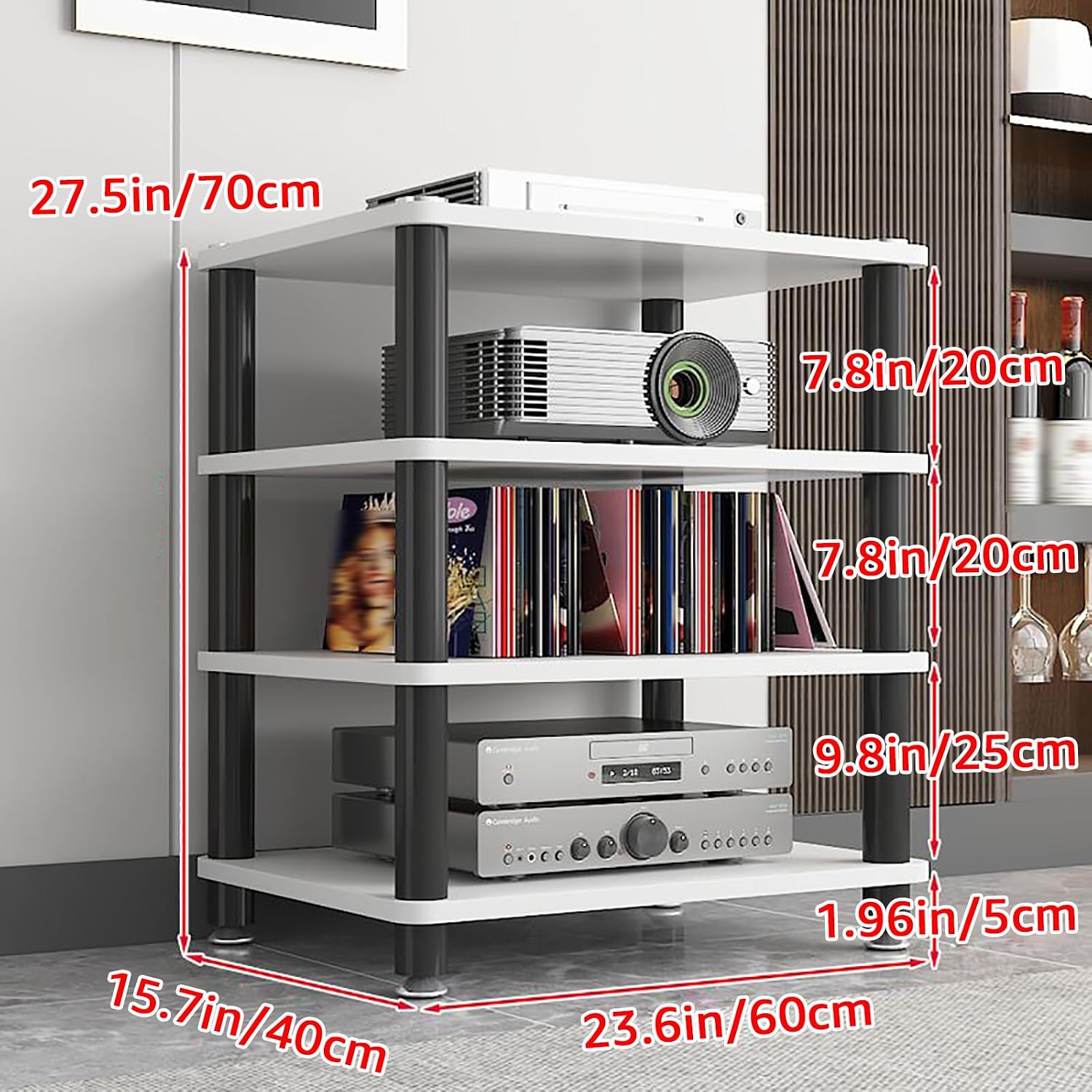 1/2/3/4 Tier Audio Rack Tower AV Media Stand Media Audio Tower Cabinet Entertainment Stereo Racks Audio/Video Component Cabinet AV Equipment Cabinet Display Stand,White,4 Tier