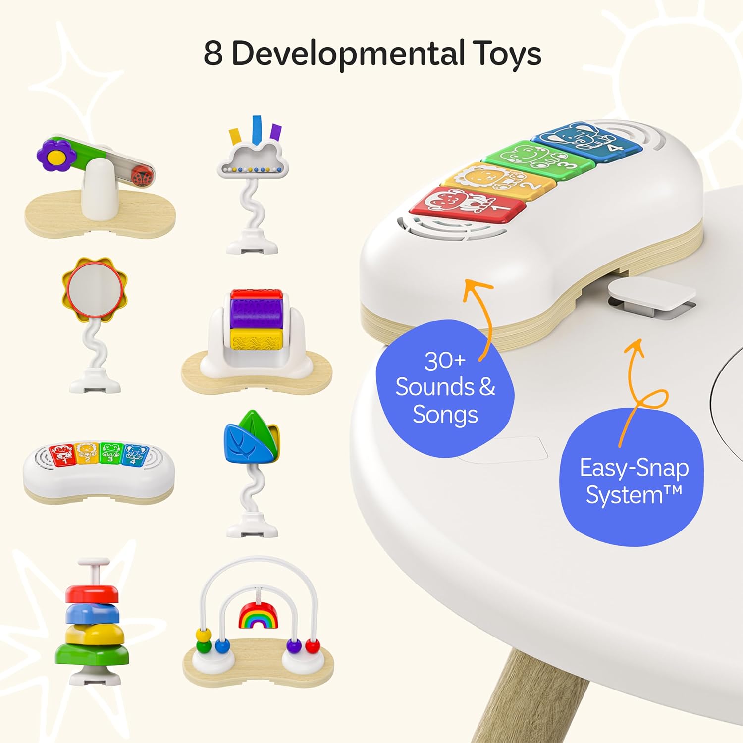 Move2Play 4-in-1 Baby Activity Center | Montessori-Inspired Design | 8 Interactive Toys | Tummy Time, Exersaucer & Toddler Table | Shower Gift | Essential | Must Have for 3, 6, 12 Month Old (Sun)