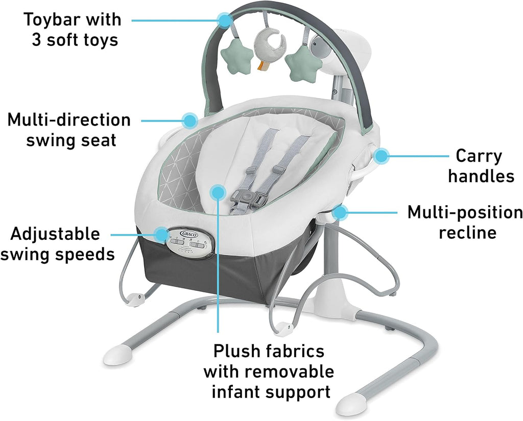 Graco Soothe 'n Sway LX Portable Baby Swing and Baby Bouncer Bouncer, Multi Direction Seat, 2 Speed Vibration, Derby