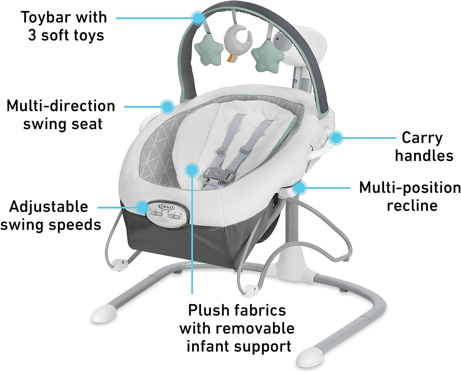 Graco Soothe 'n Sway LX Portable Baby Swing and Baby Bouncer Bouncer, Multi Direction Seat, 2 Speed Vibration, Derby