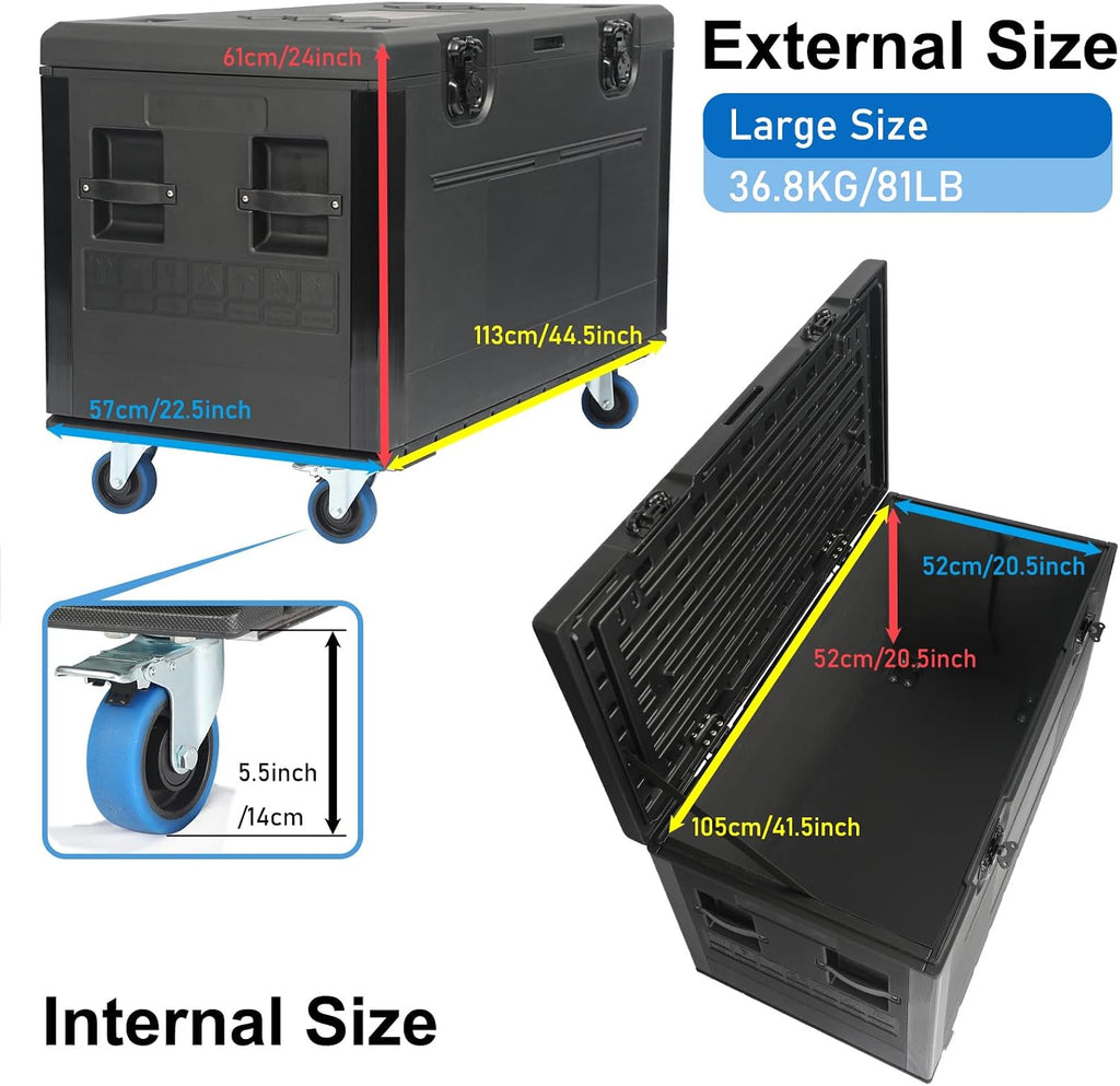 Cable Trunk Road Case with Wheels 44' x 22' x 24' Professional Stackable Heavy Duty ATA Rolling Road Case for DJ Equipment Storage Transport Touring with Casters
