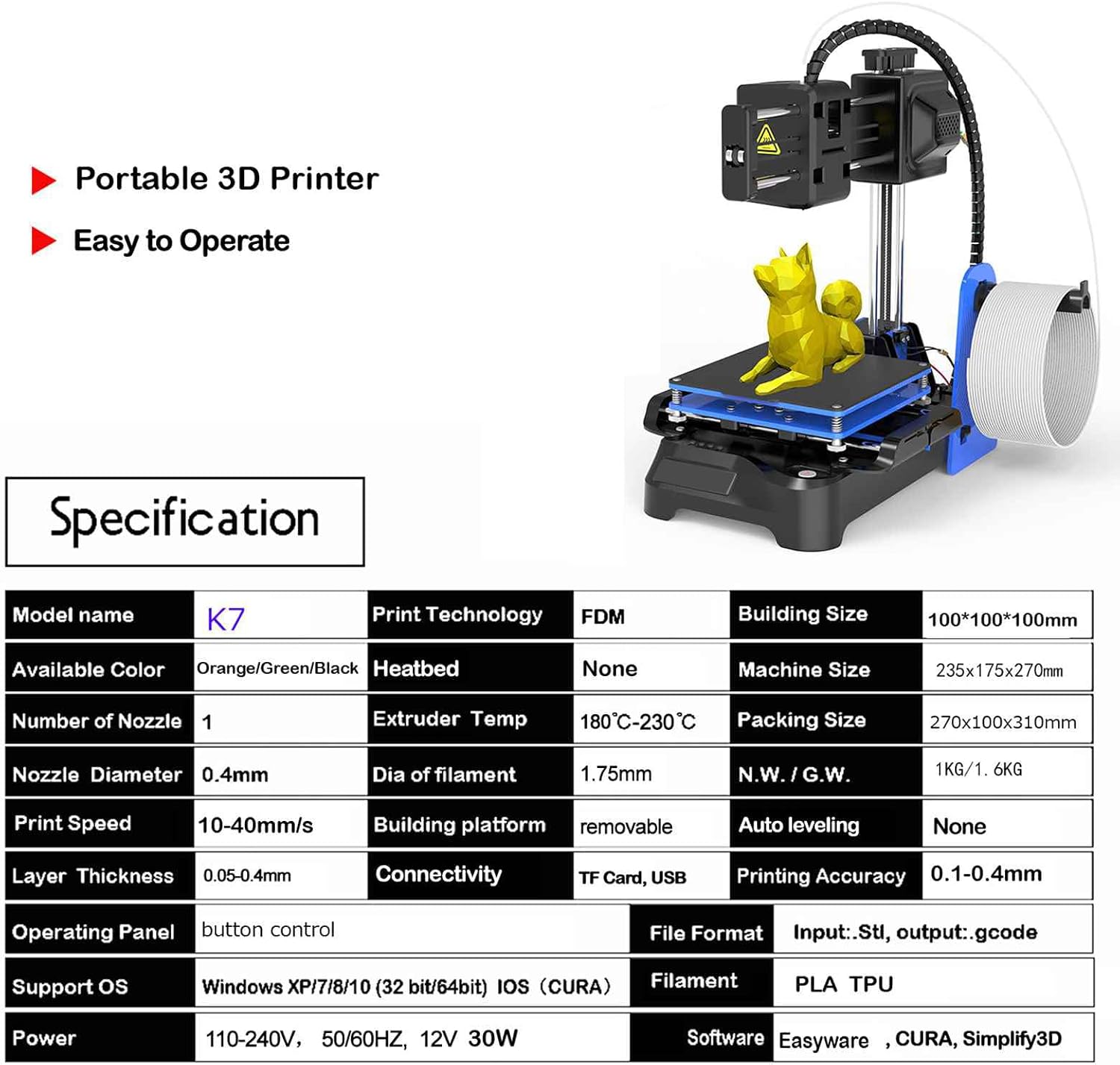 EasyThreed Printing Machine for Kids Mini Desktop 100x100x100mm Print Size No Heated Bed One-Key Printing with TF Card PLA Sample Filament for Beginners Household Education