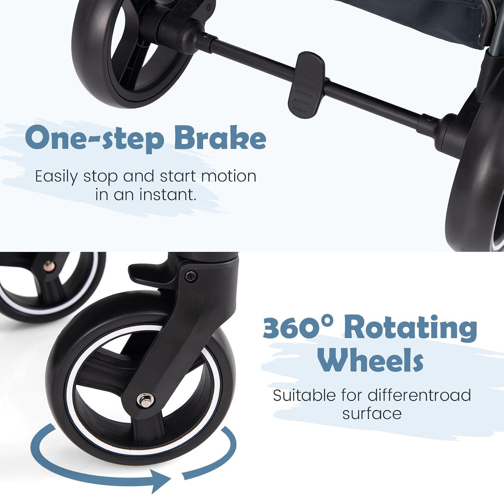 INFANS 2 in 1 Baby Stroller, Newborn Convertible Stroller Bassinet for Infant, Foldable High Landscape Shock Absorption with Reversible Seat, Aluminum Structure for Toddler Pushchair 0-36 Month