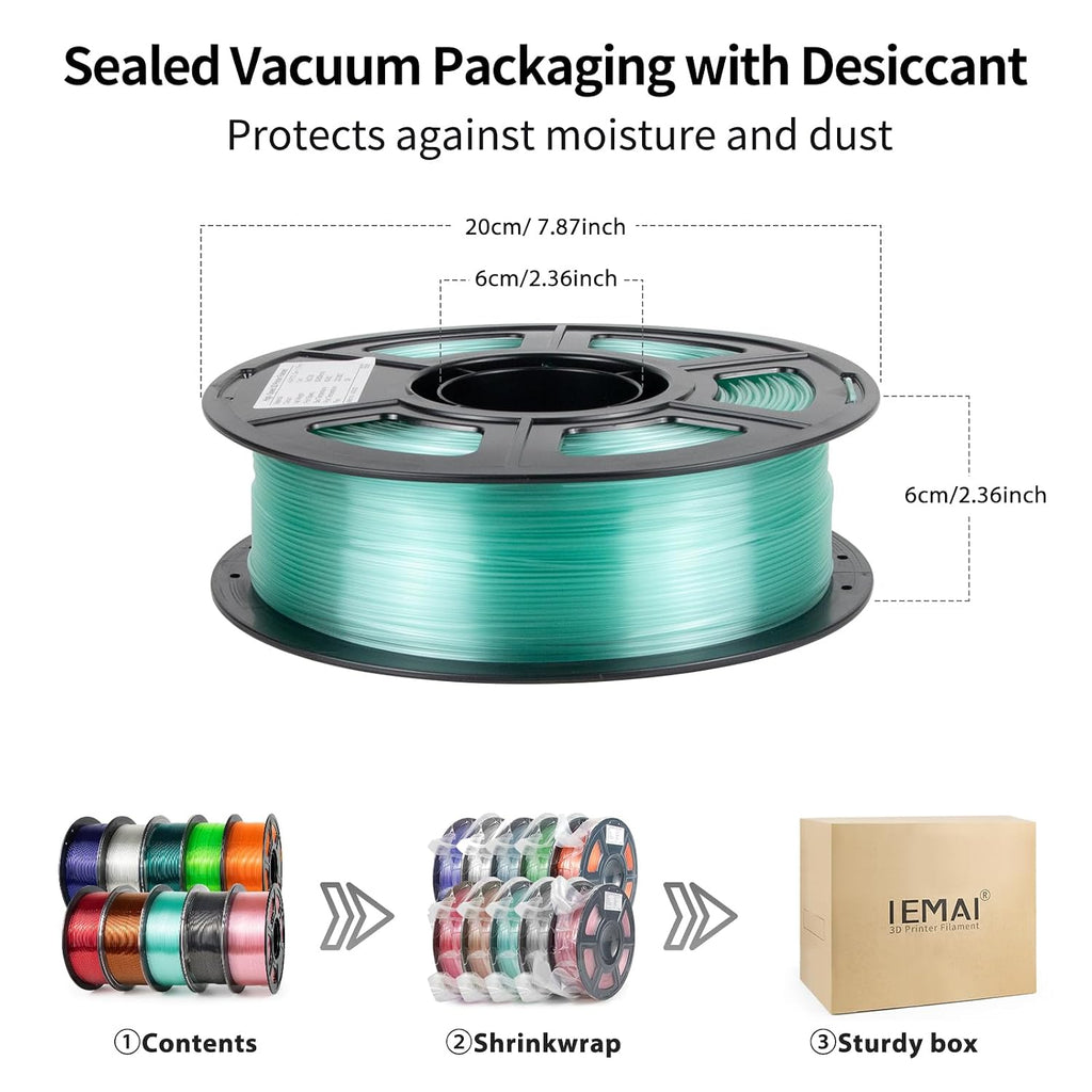 IEMAI Clear PETG Filament 1.75mm Bundle 10kg, Crystal Transparent 3D Printer Filament 1kg Spool 10 Rolls, Clear+Gray+Red+Orange+Blue+Fluorescent Green+Amber+Pink+Cyan+Ocean Blue