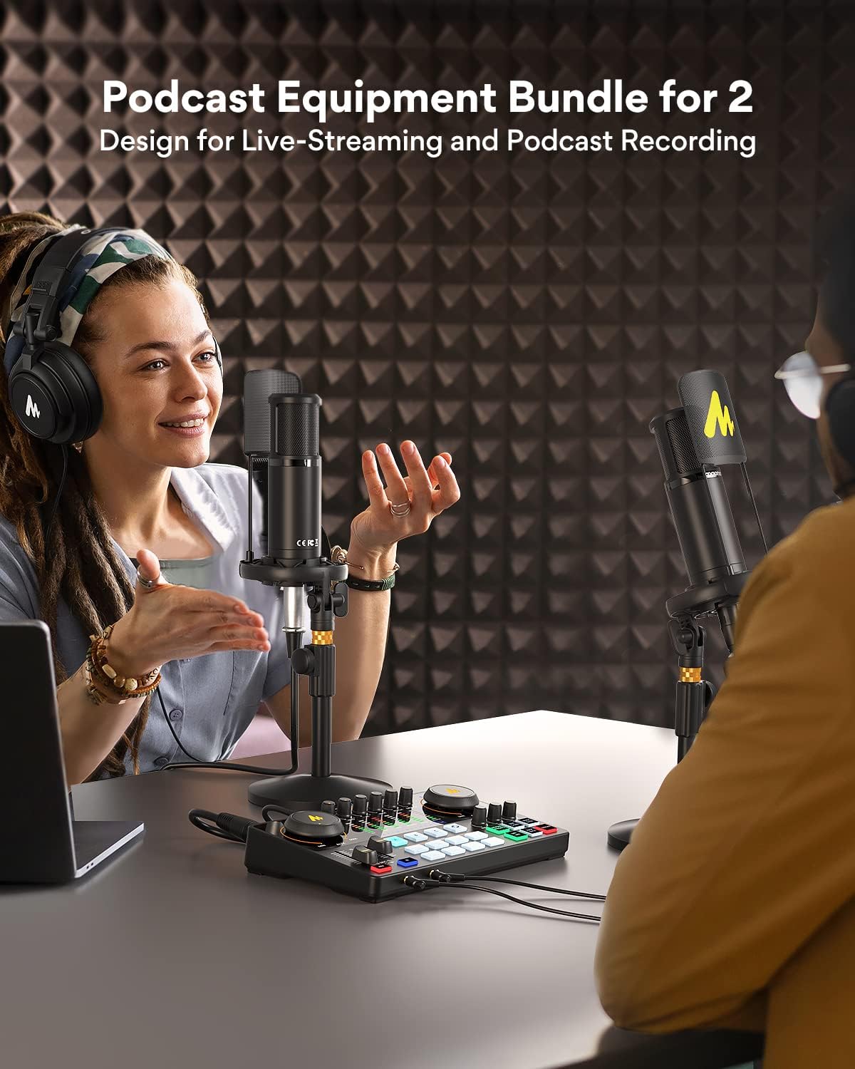 MAONO-MaonoCaster-Podcast Equipment Bundle for 2-includes All-in-one Audio Interface with Premium Mic Preamp, XLR Condenser Microphone, and 3.5MM Mic for Podcast Recording, Streaming, DJ (AME2 Duo)