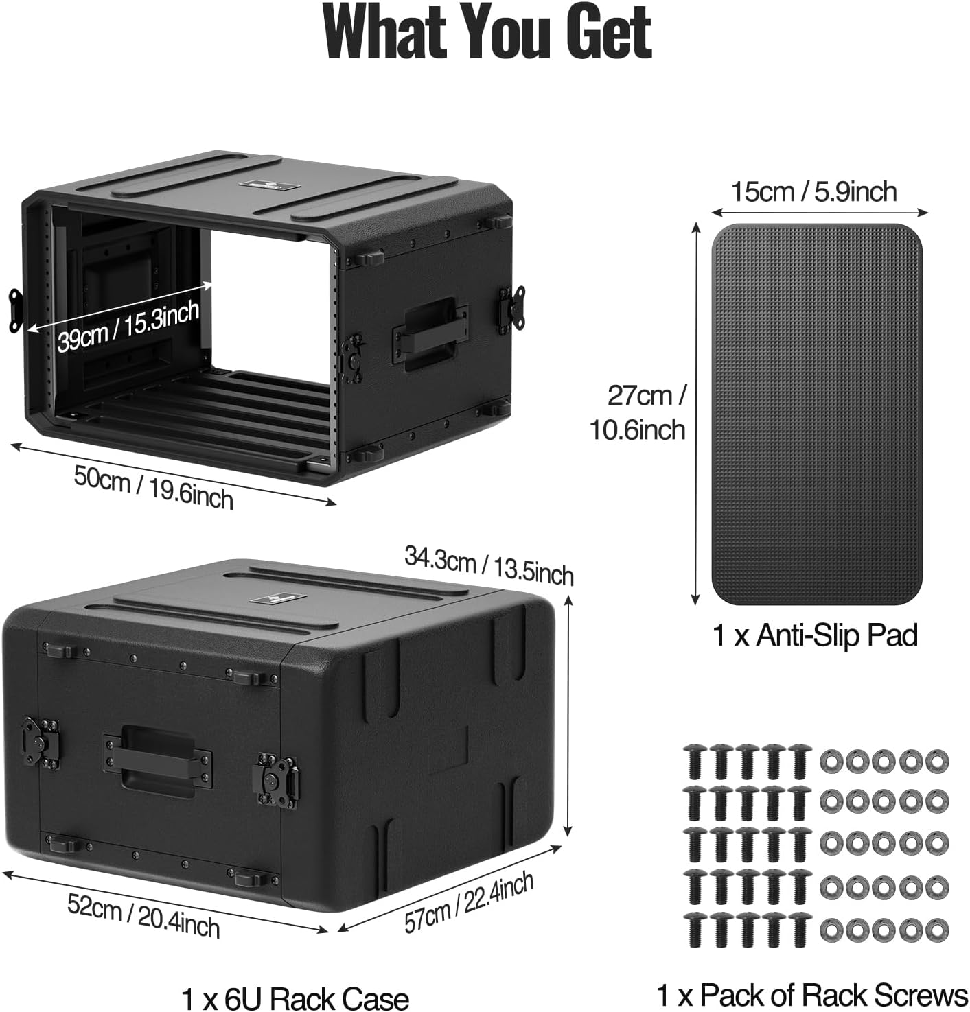 Phenyx Pro 6U Rack Case, 19' Rackmount Road Case, Detachable Front and Back Cover Storage, Shockproof & Waterproof, Audio Rack for Wireless Mic Systems, IEMs, Amplifiers (PRCSE-6UD)