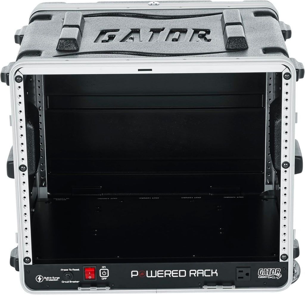 Gator Cases Lightweight Rolling 8U Rack Case with Built-in Power Supply, Heavy Duty Latches, Retractable Tow Handle, and Recessed Wheels, 19.25' depth, (GRR-8PL-US)