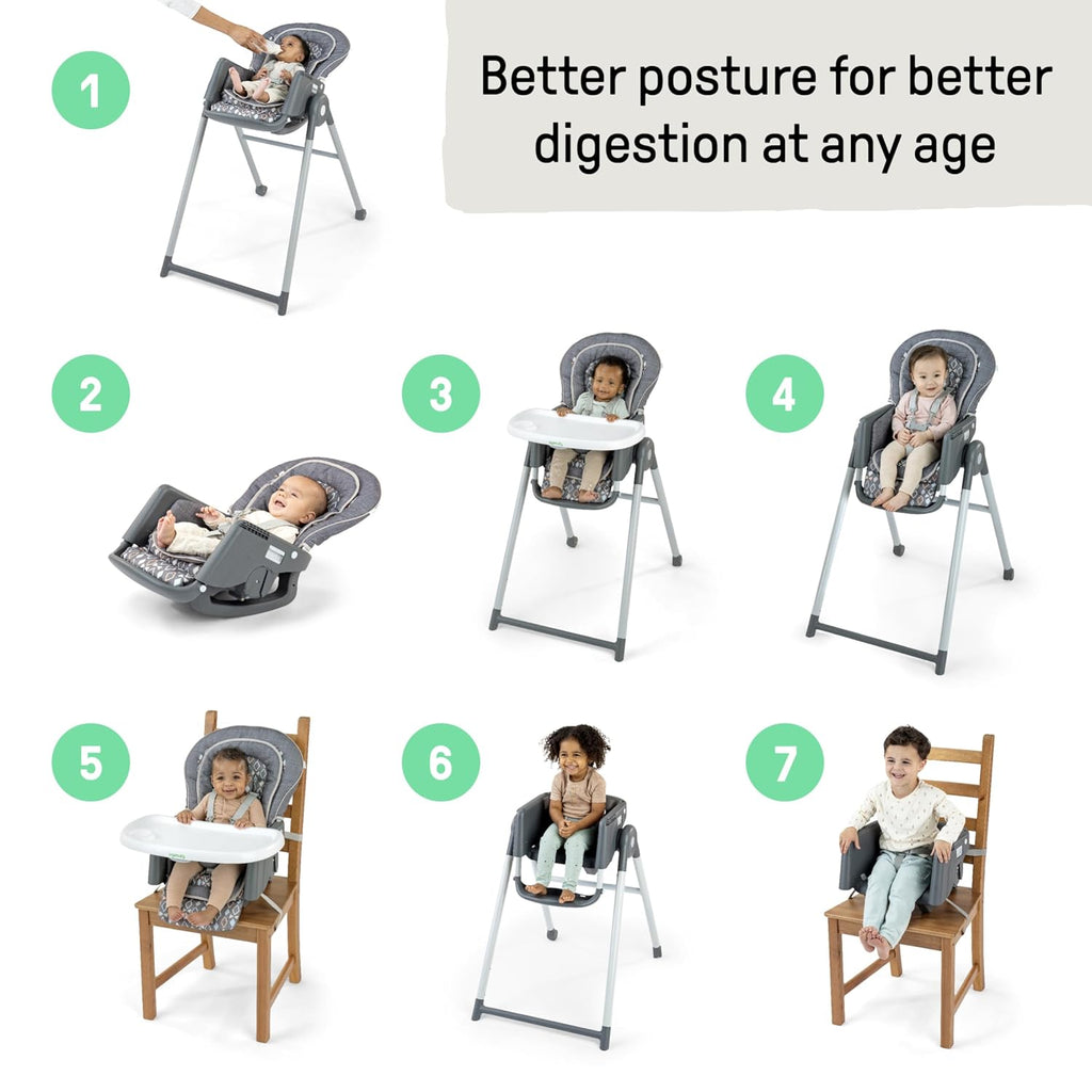 Ingenuity Proper Positioner Deluxe High Chair - 7-in-1 Convertible Baby Seat, Removable Rocking Infant Seat, Unisex, for Ages 0-36 Months