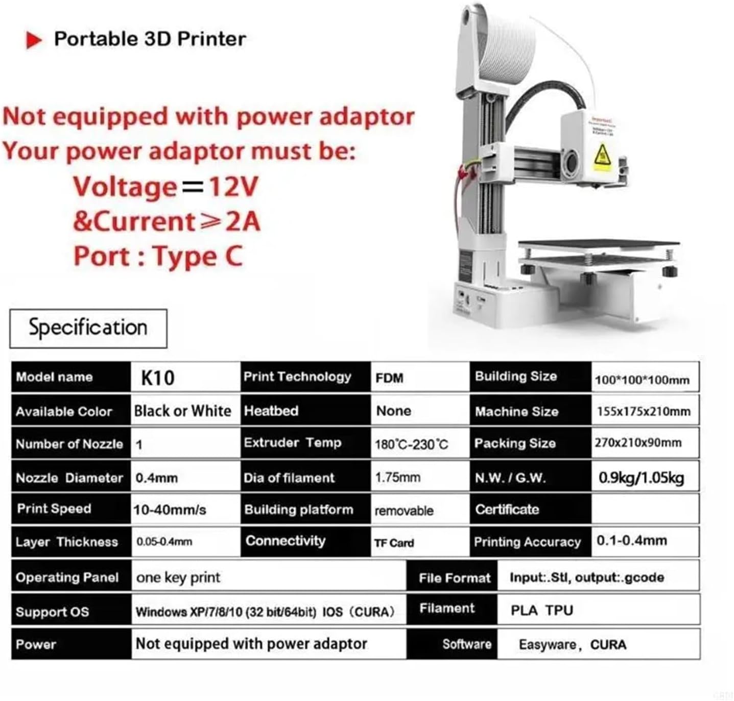 G8DF K10 3D Printer User Friendly for DIY Enthusiasts and Educational Purposes(White)