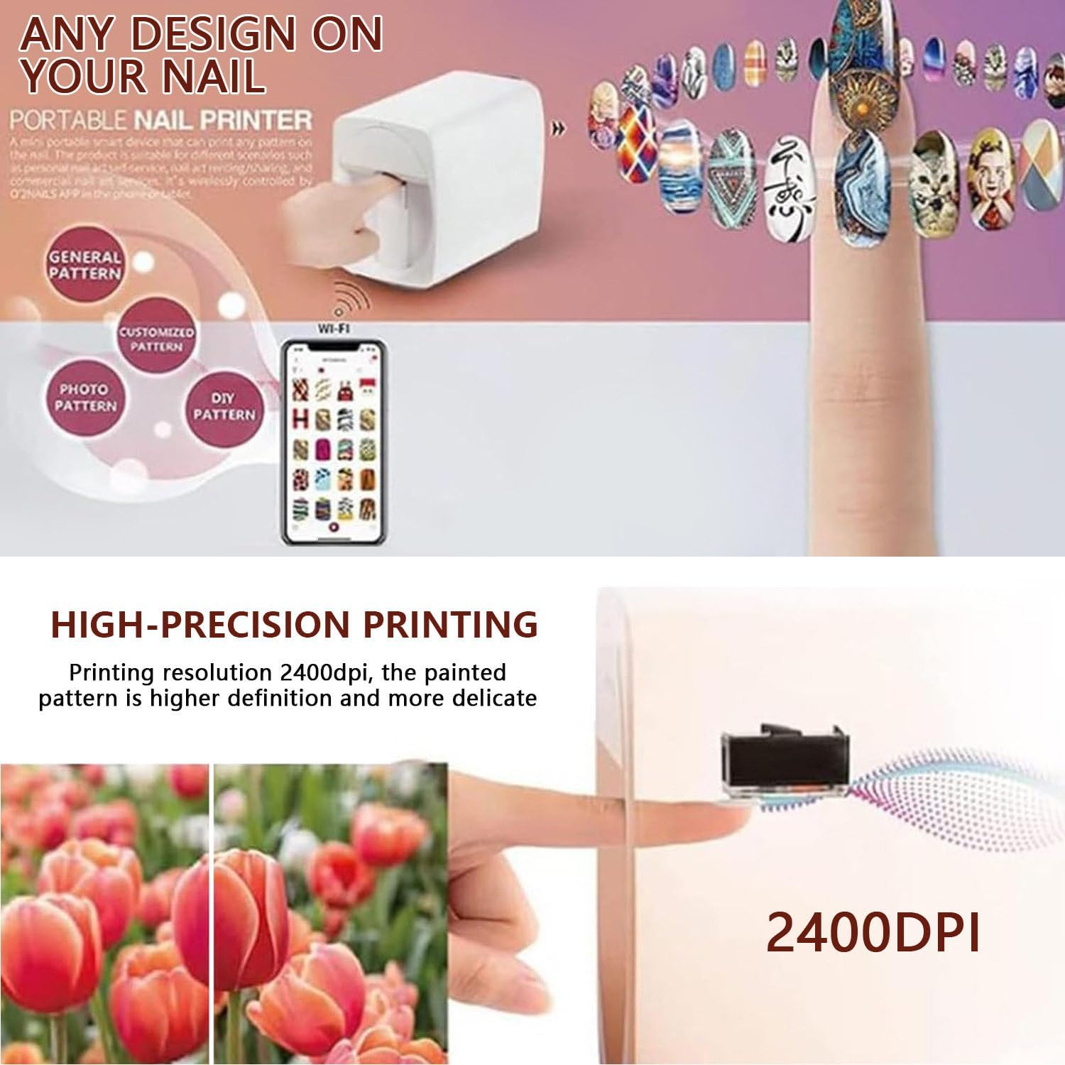 Portable 3D Nail Printer - 1000+ Designs, DIY Mobile App Control, Ideal for Home & Salon Use, Perfect for Nail Art Lovers, Girls & Women, Easy & Fun to Use