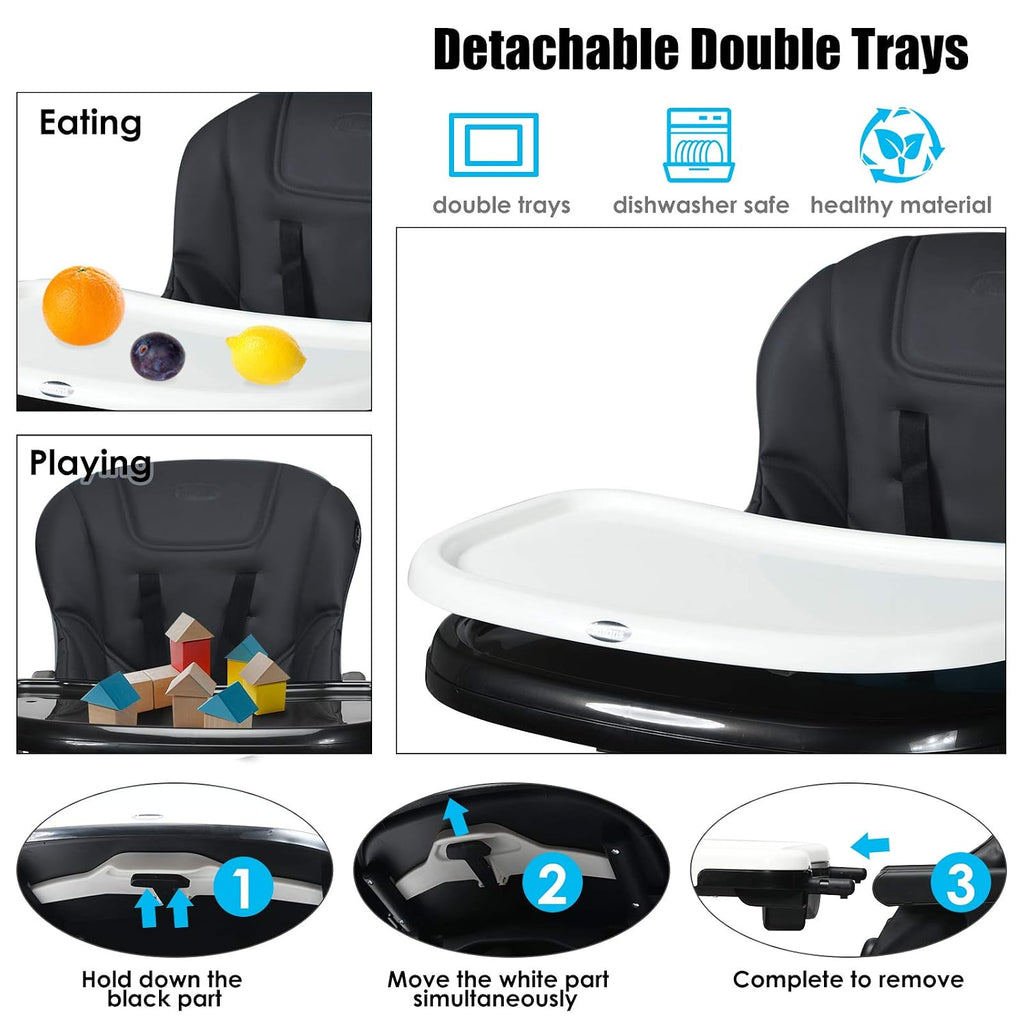 INFANS 4 in 1 High Chair–Booster Seat, Convertible Highchair w/Adjustable Height and Recline,Removable Tray,DetachableCushion, Installation-Free,Simple Fold for Baby, Infant& Toddler
