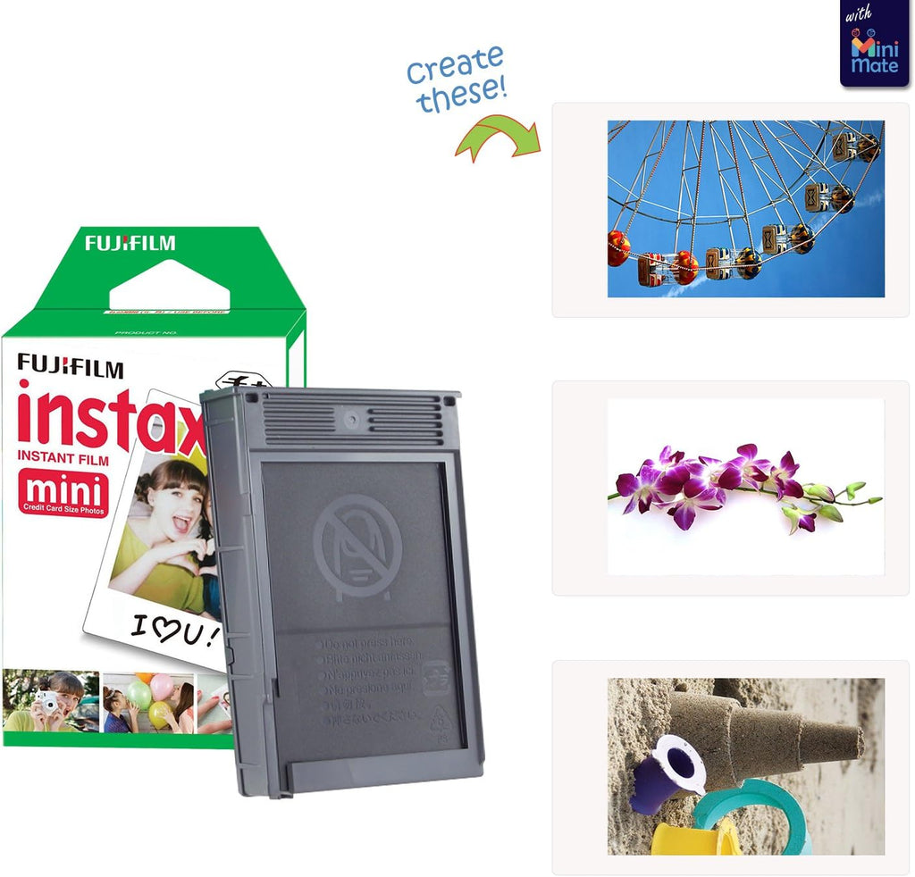 Bundle with Compatible Fuji Mini Link 3 Smartphone Printer Clay White + Fuji Film Value Pack 20 Sheets Accessories Bundle with Album + 5 Plastic Desk Frames + Paper & Sticker Frames (Sage Green)