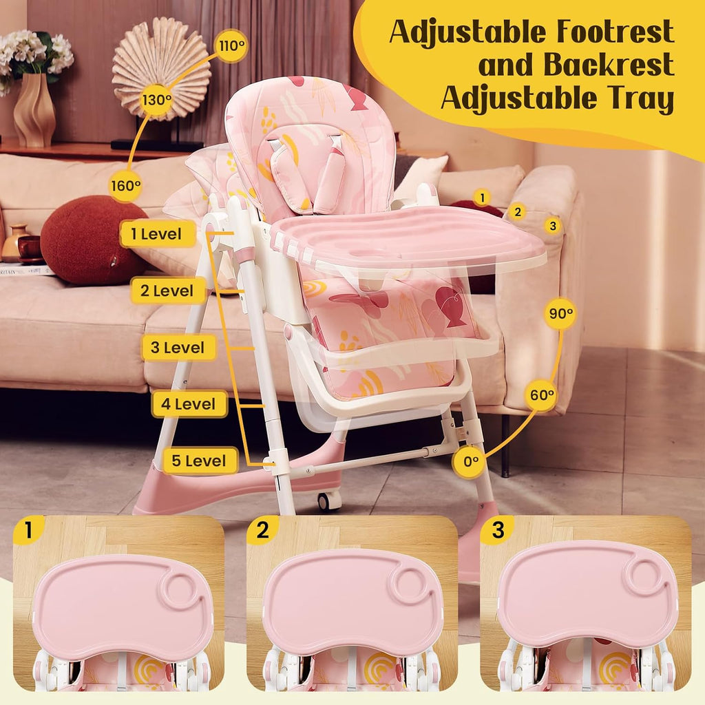 6-in-1 Convertible High Chair with Rocker | Baby High Chair for Newborn to Toddler (0-3 Years) | Adjustable, Foldable & Easy-Clean with Dishwasher Safe Tray & Tool-Free Assembly, Floral Dust Pink