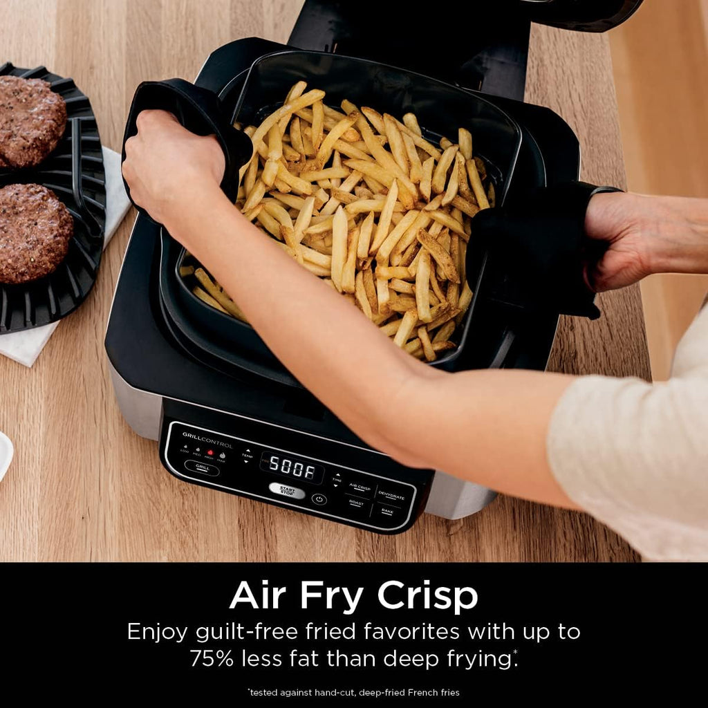 Ninja | Indoor Grill | Foodi | 5-in-1 (Grill, Air Fry, Roast, Bake, and Dehydrate | Fits up to 3lb Roast | Smoke Control System and Dishwasher Safe Parts| Black/Grey | AG301