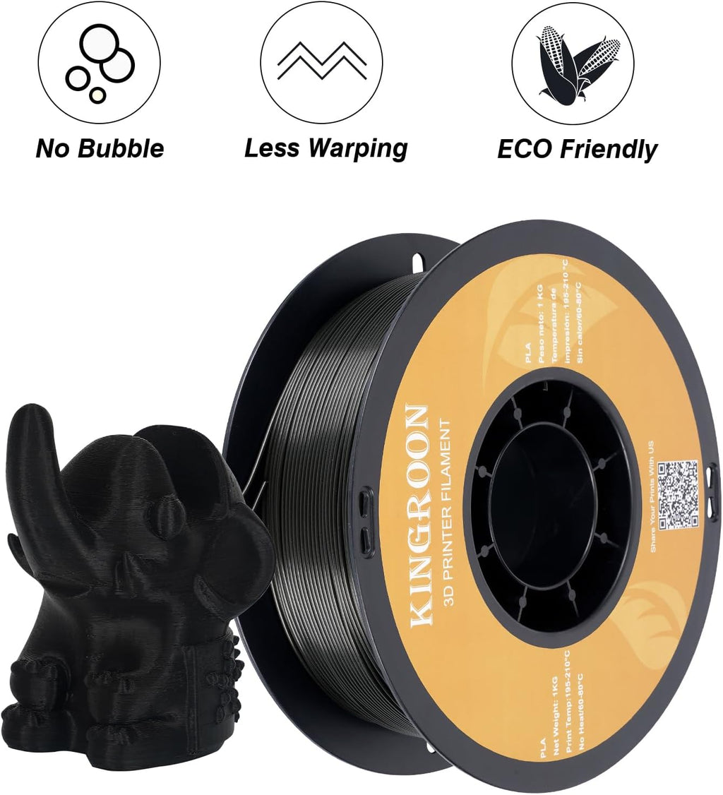 Kingroon PLA 3D Printer Filament, 10 Rolls, Dimensional Accuracy +/- 0.02 mm, 1kg Spool(2.2lbs), 1.75 mm，10KG Ten Colors Black White Grey Red Blue Green Orange Transparent Silver Yellow