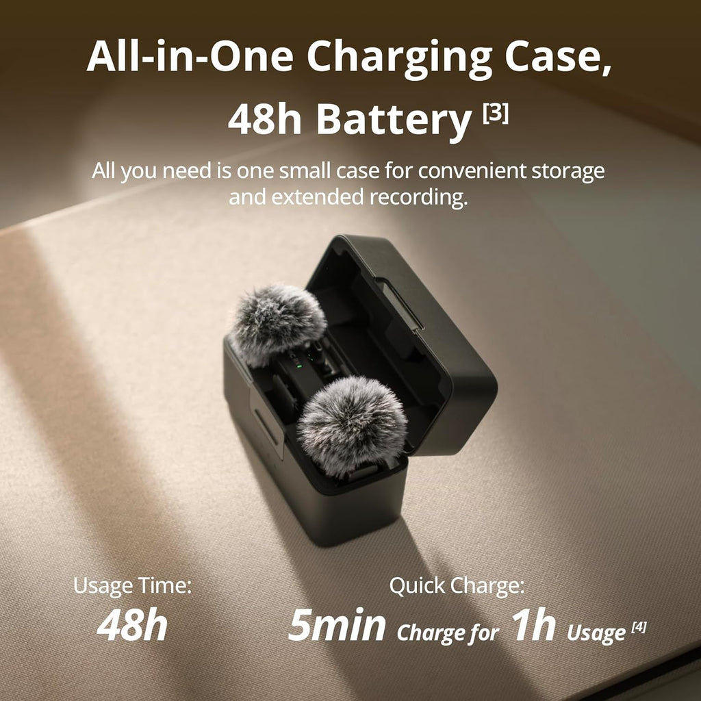 DJI Mic Mini (2 TX + 1 RX + Charging Case) Wireless Lavalier Microphone, Ultralight, 48-Hour Battery Bundle with 2 YR CPS Enhanced Protection Pack, 2 x Deco Gear Lapel Microphone and 7' EVA Case