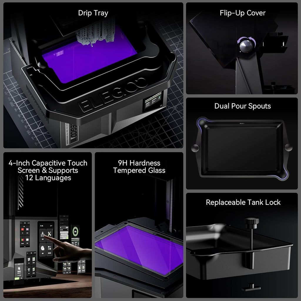 ELEGOO Saturn 4 Ultra 10'12K MSLA 3d Printer, Smart Resin Printer with AI Camera and Mechanical Sensor, 150mm/h Fast Printing, Auto-Leveling, WiFi Cluster Printing, Printing Size 8.62x4.84x8.66 Inches