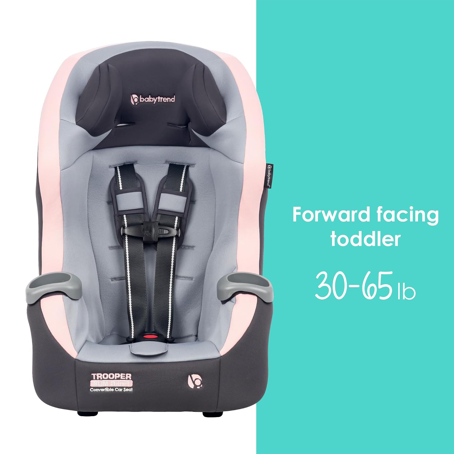 Baby Trend Trooper™ Slim 3-in-1 Convertible Car Seat, Quartz Pink – Slim Fit, 3-in-1 Growth Modes, Lightweight Design, Adjustable Comfort Padding