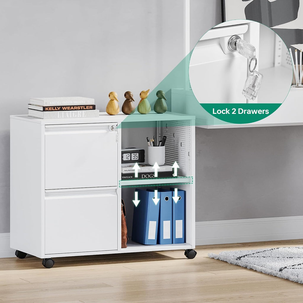 Letaya Mobile File Cabinet, Metal Lateral Rolling Printer Stand Filing Cabinets with Shelves for Home Office-Storage A4/F4/Letter (White)