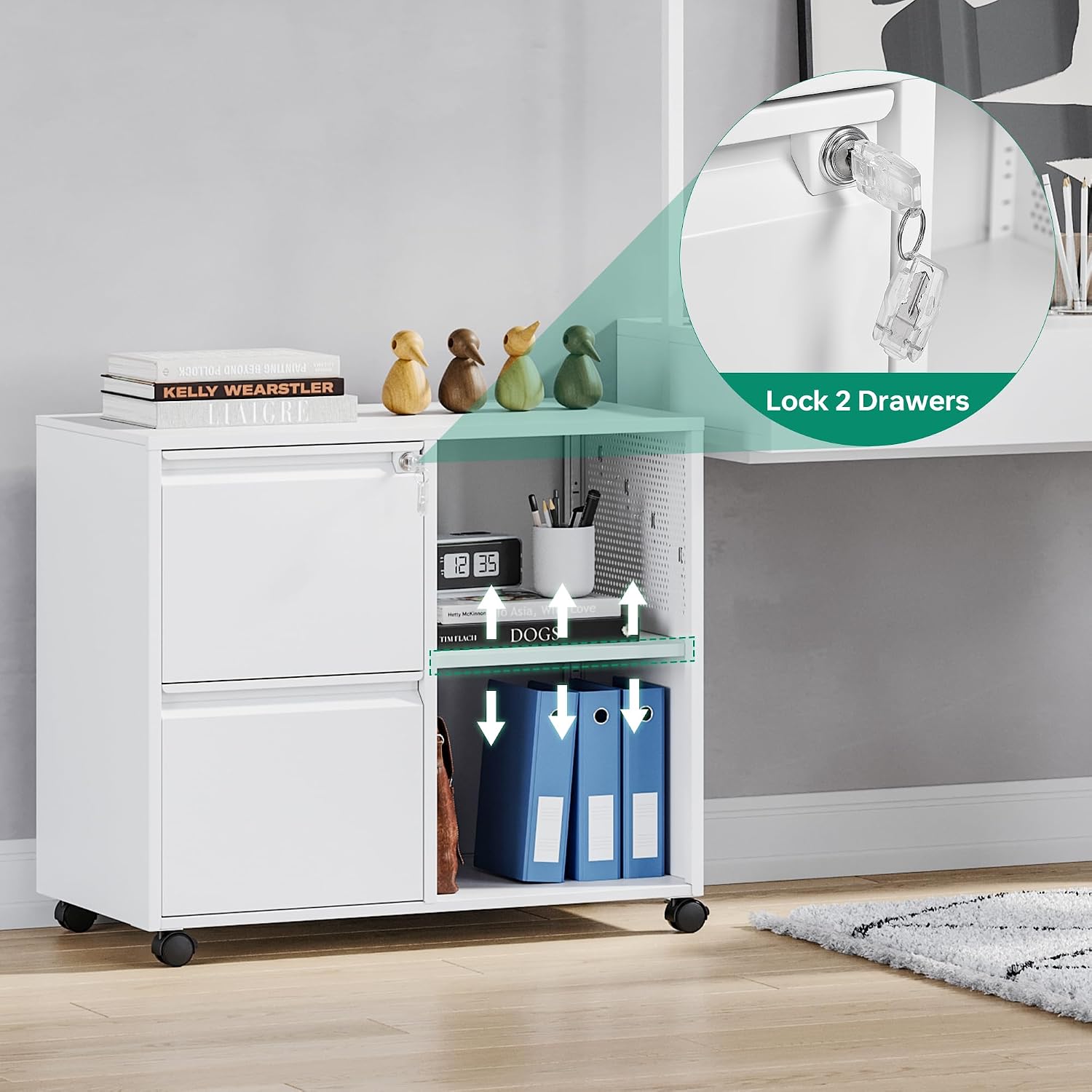 Letaya Mobile File Cabinet, Metal Lateral Rolling Printer Stand Filing Cabinets with Shelves for Home Office-Storage A4/F4/Letter (White)