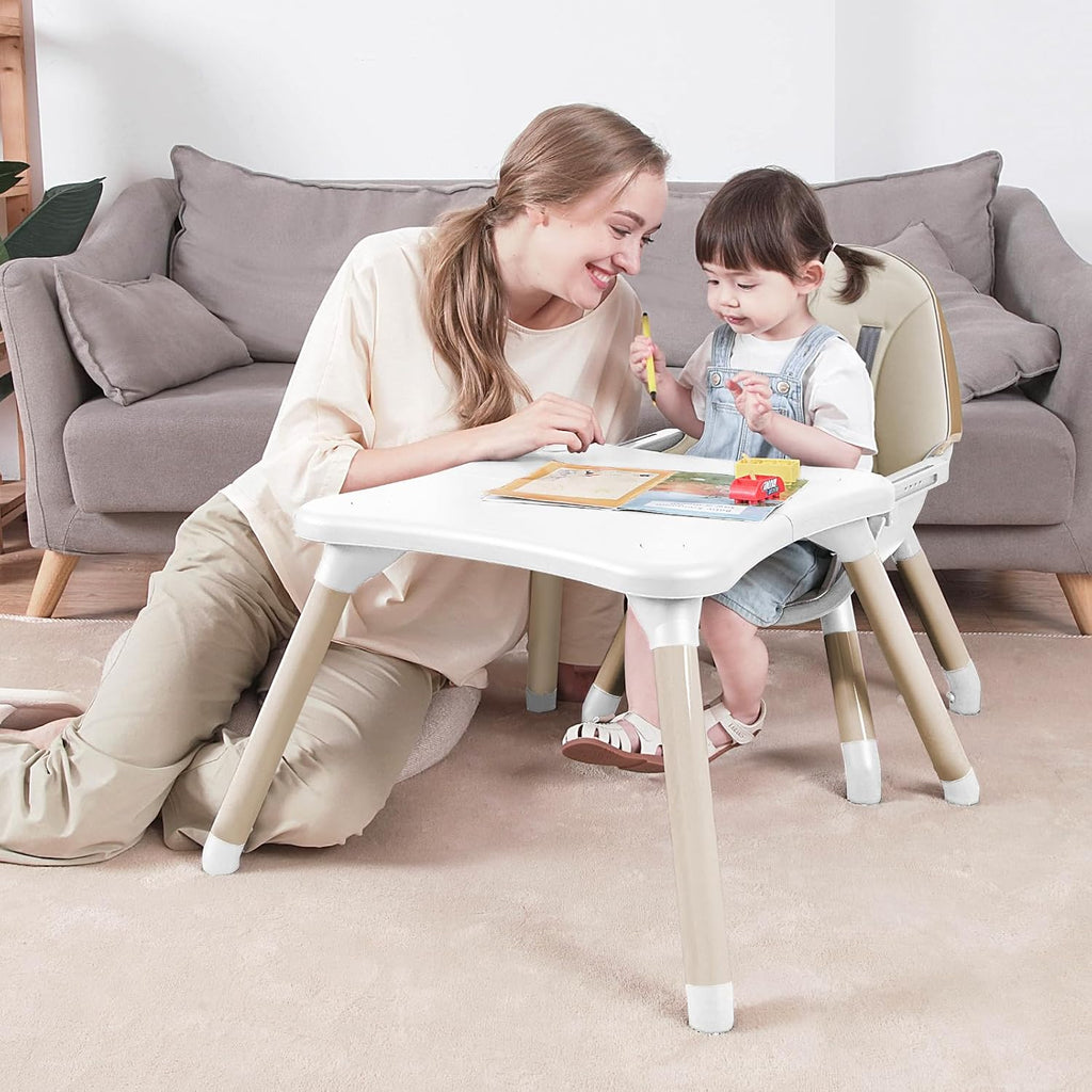Gofirst 6 in 1 Baby High Chair,Convertible High Chairs for Babies and Toddlers/Booster Seat/Table and Chair Set,Babies Feeding Chair/5-Point Harness,4-Position Removable Tray&PU Cushion Baby Highchair