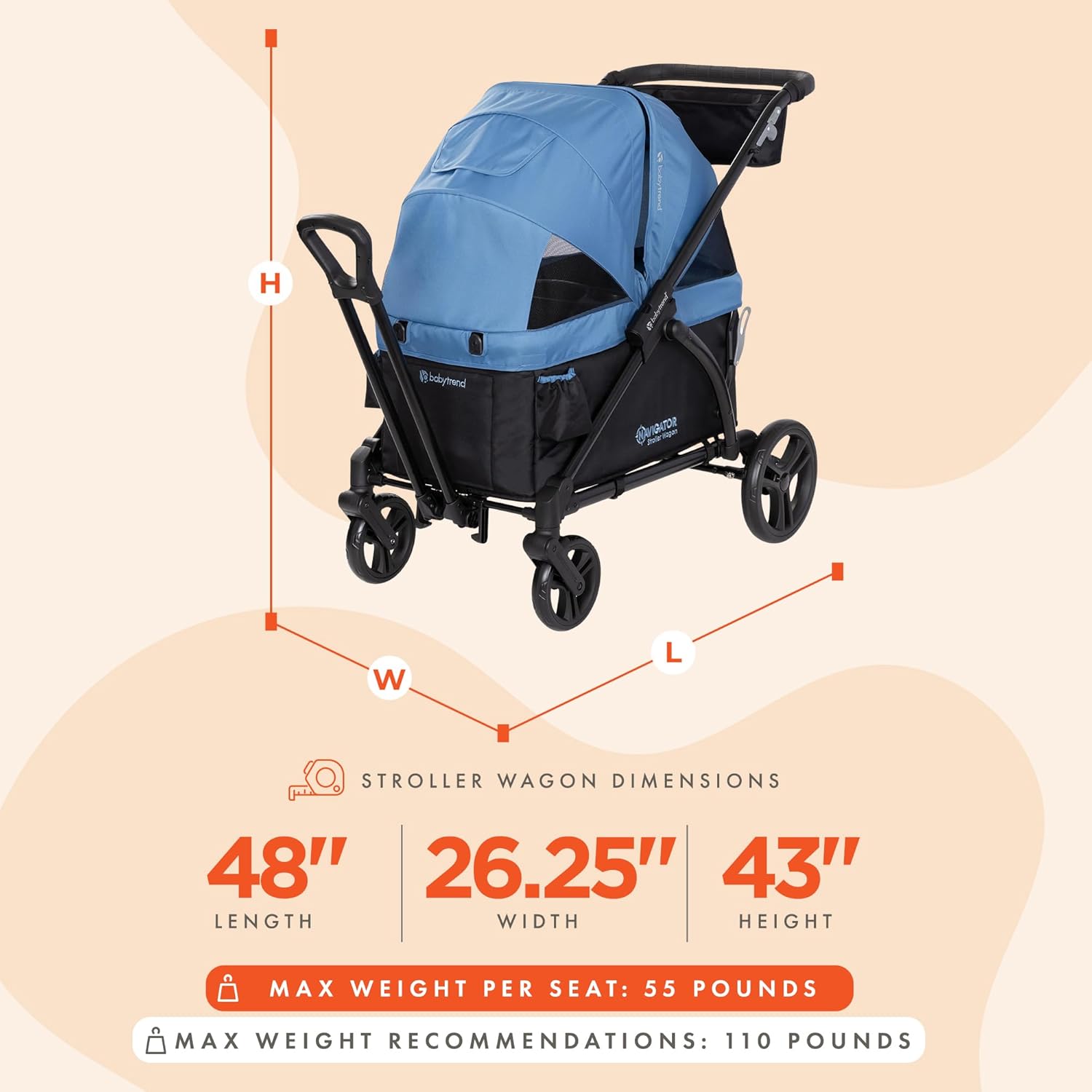 Baby Trend Navigator 2-in-1 Stroller Wagon, Dash Blue